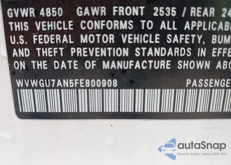 2015 Volkswagen Cc 3.6L V6 Executive из США, поврежденный, VIN WVWGU7AN5FE800908